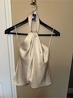 Tanya Taylor Maya Solid Top Cream Satin Halter